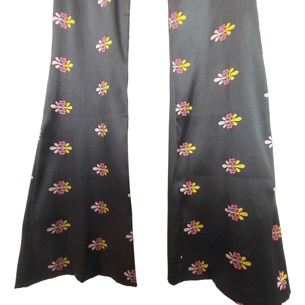 Nathalie Jacquard Pant Cynthia Rowley Flare Pants 2 Floral Satin High Rise Chic - Picture 8 of 15